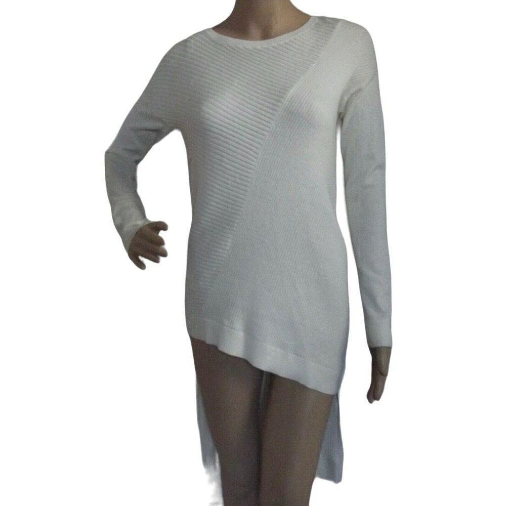 Express XS Ivory Long Ribbed Asymmetrical Hi Lo Hem Tunic Sweater (XS 0-2)